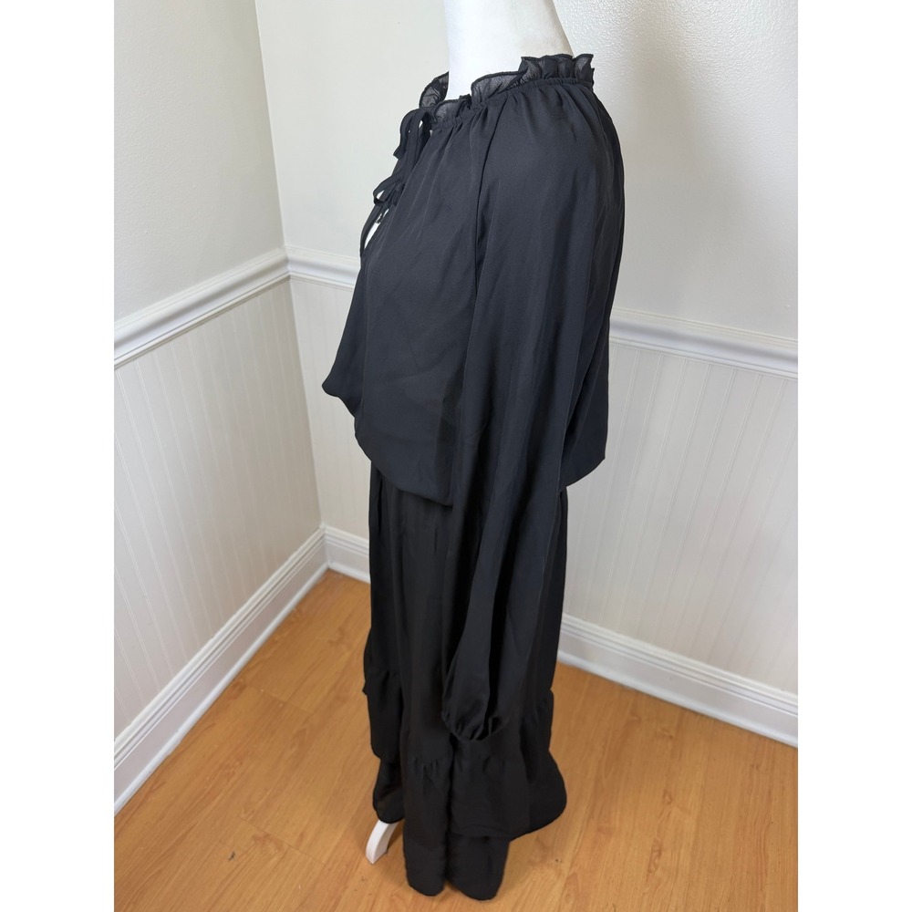 Show Me Your Mumu Cait Midi Dress Women XL Black Long Sleeve Tiered Keyhole Tie - Picture 4 of 8